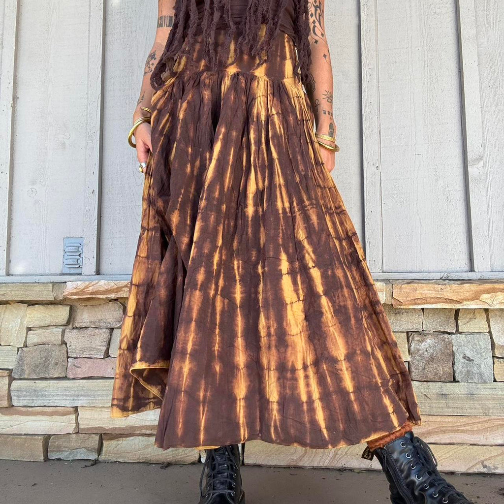 Brown Earth Tone Tie Dye Maxi Skirt
