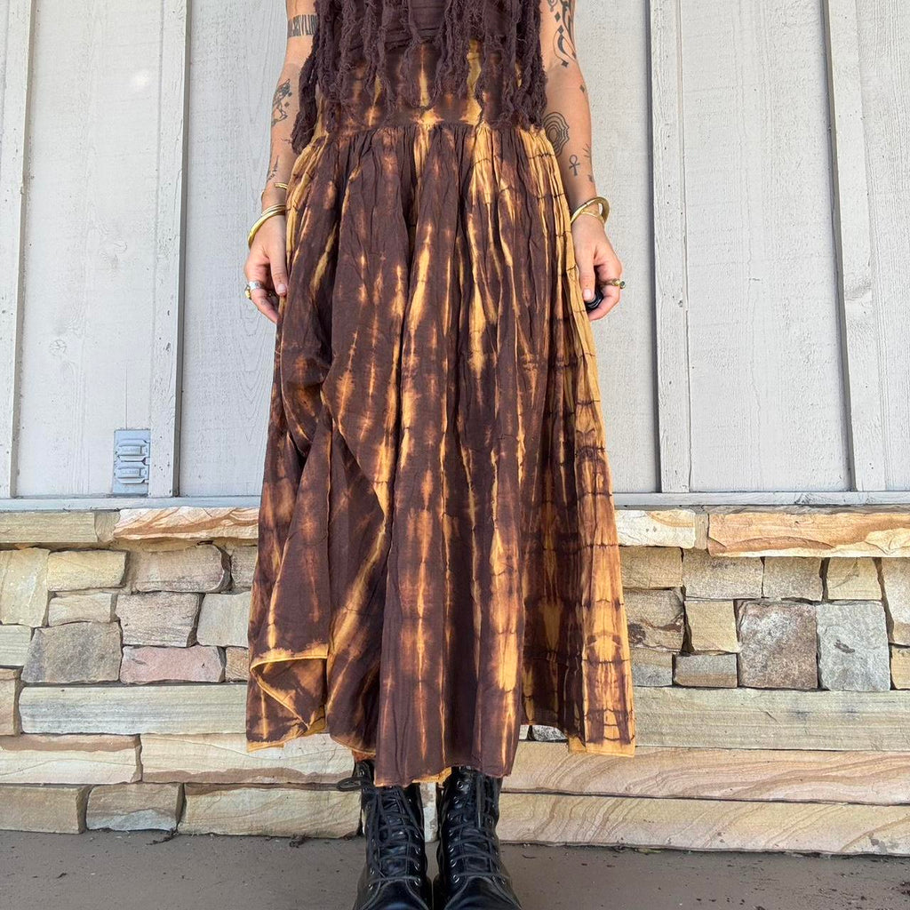 Brown Earth Tone Tie Dye Maxi Skirt