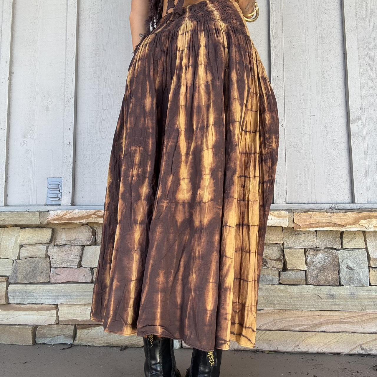Brown Earth Tone Tie Dye Maxi Skirt
