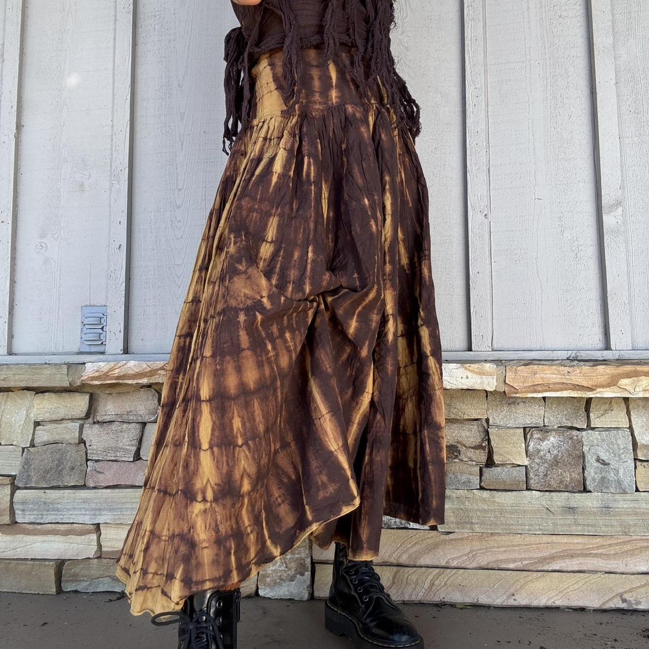 Brown Earth Tone Tie Dye Maxi Skirt