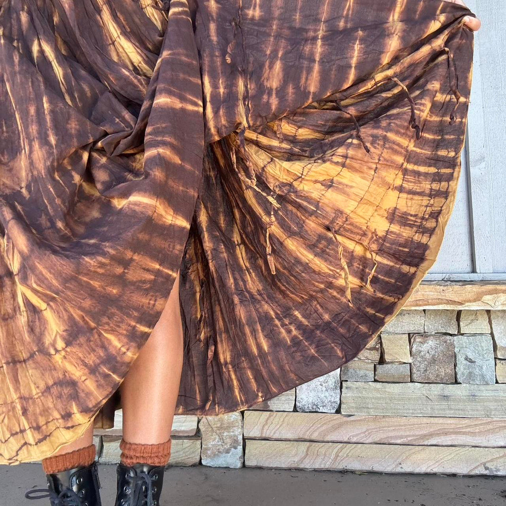 Brown Earth Tone Tie Dye Maxi Skirt