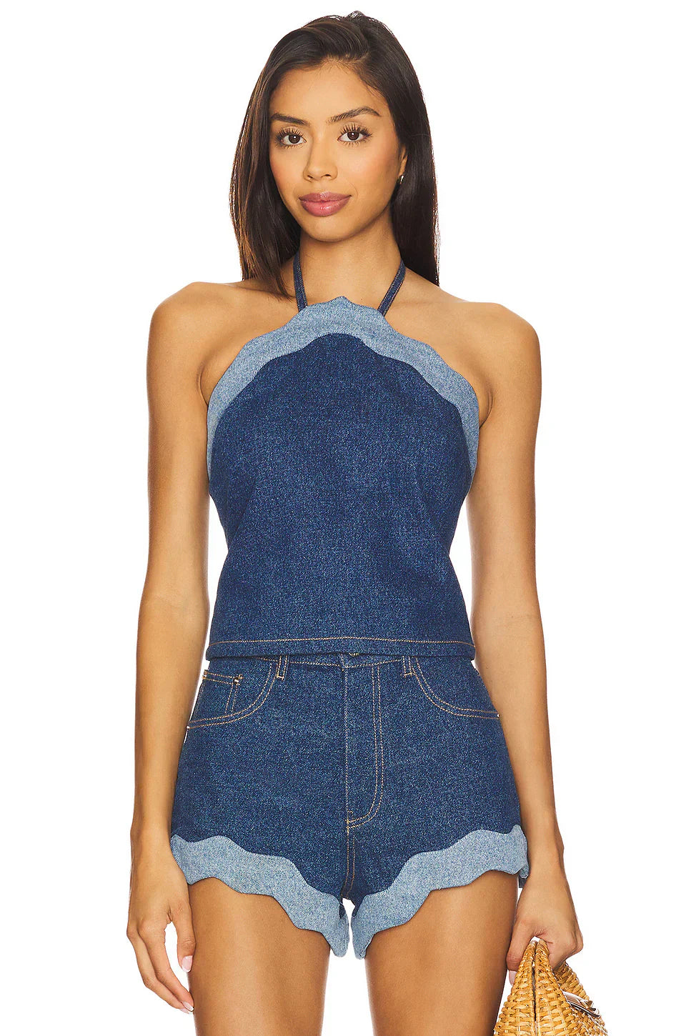 Sierra Scallop Edge Denim Two-Piece Set