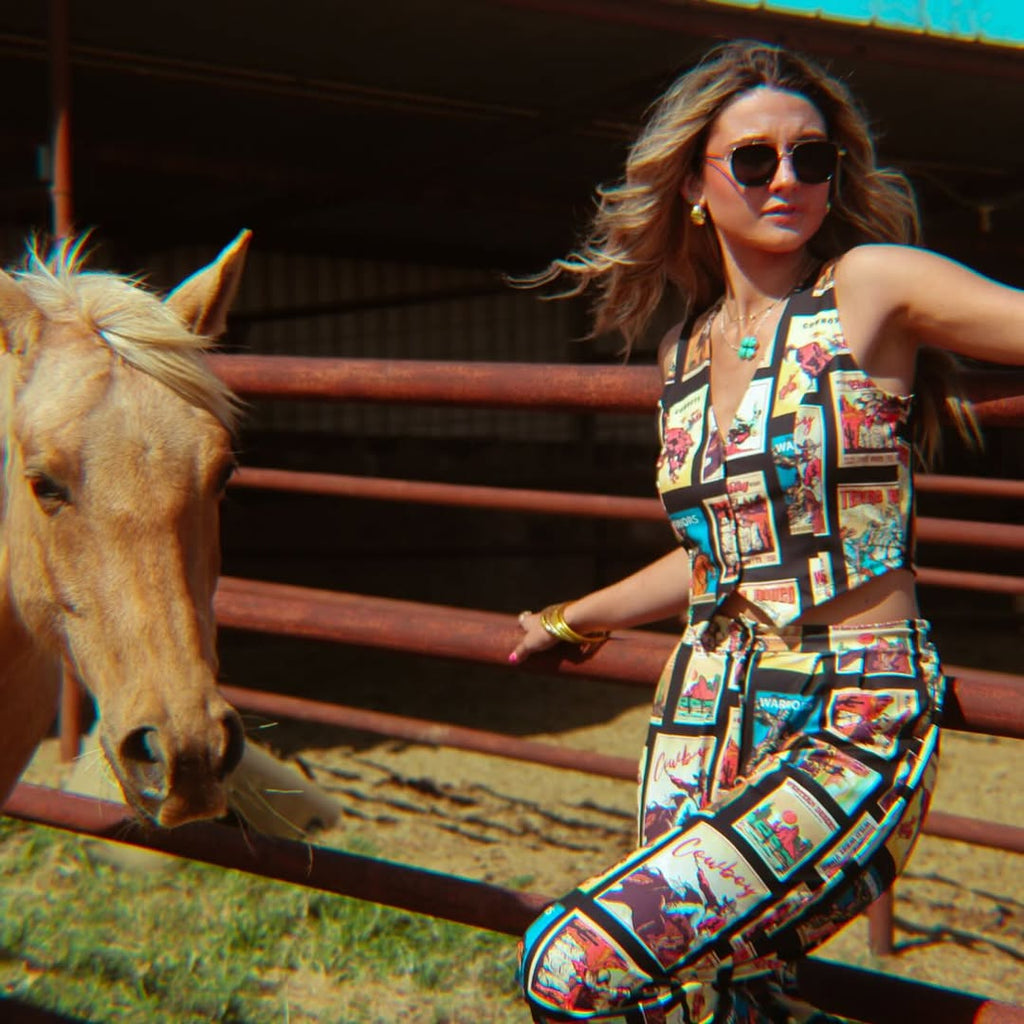 Western Print Vest Set