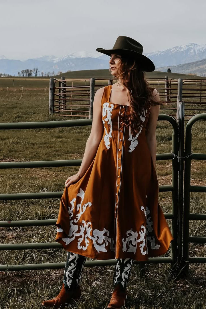 Tobacco Applique Ruby Midi Dress