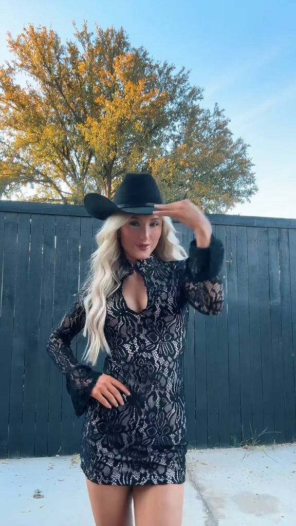 Black Keyhole Cut Out Floral Lace Mini Dress