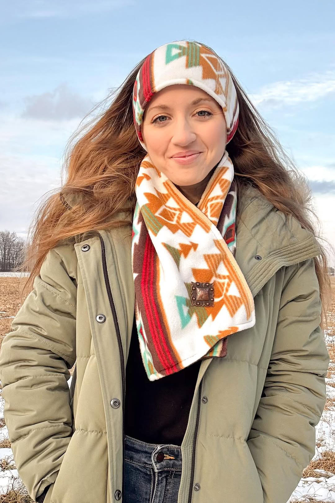 Western Warm Scarf with Matching Headband