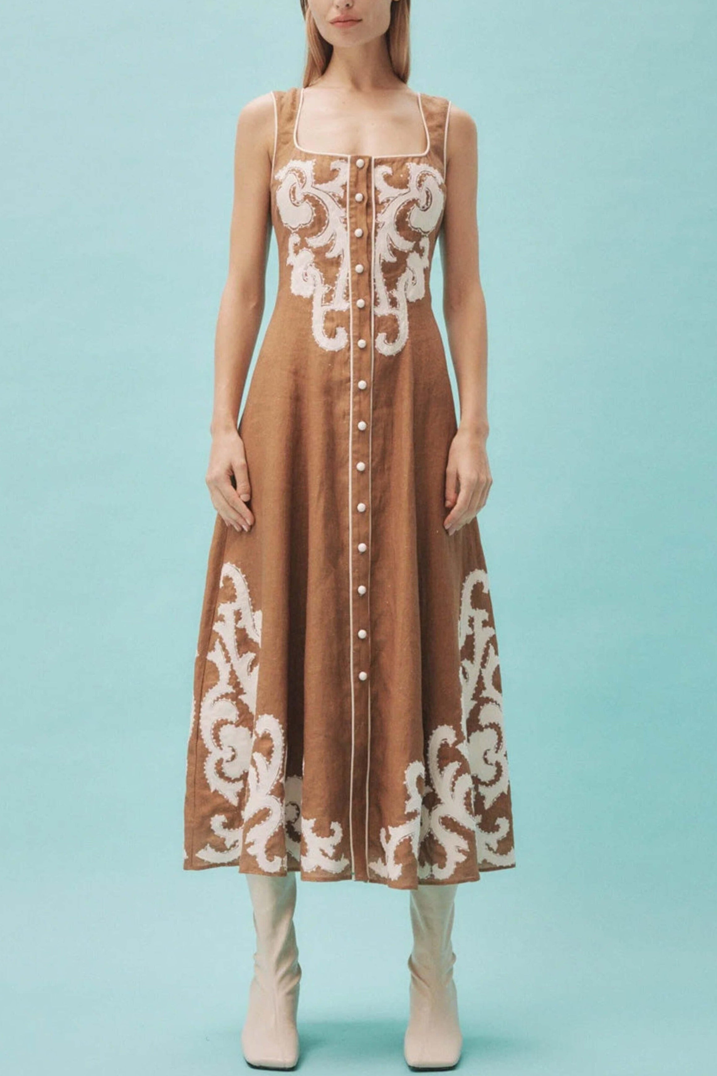 Tobacco Applique Ruby Midi Dress