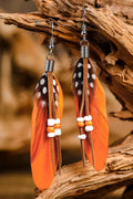 Long Beaded Peacock Feather Earrings