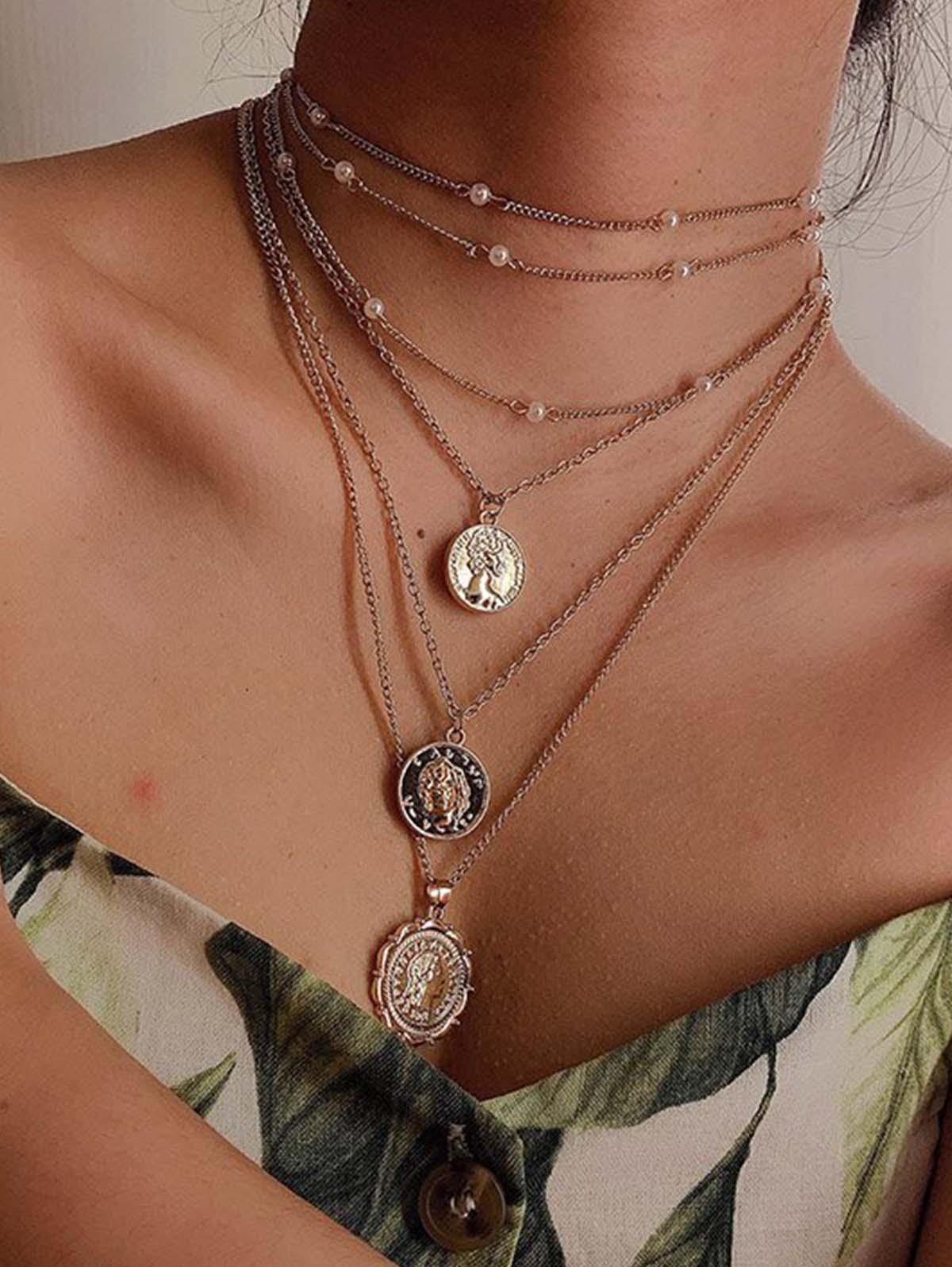 Retro Portrait Embossed Multilayer Necklace