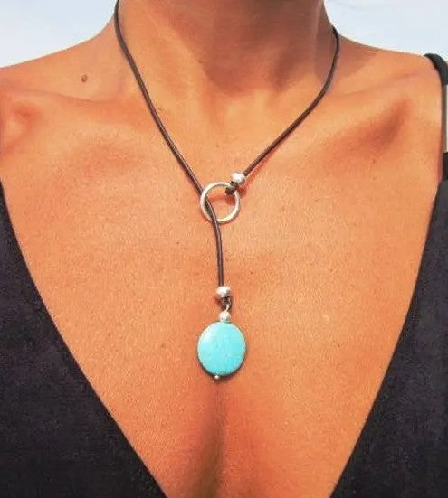 Vintage Turquoise Leather Necklace