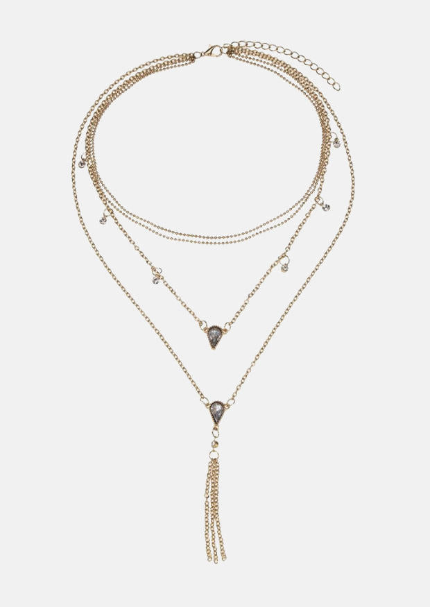 Rhinestone Multi-Layered Pendant Necklace