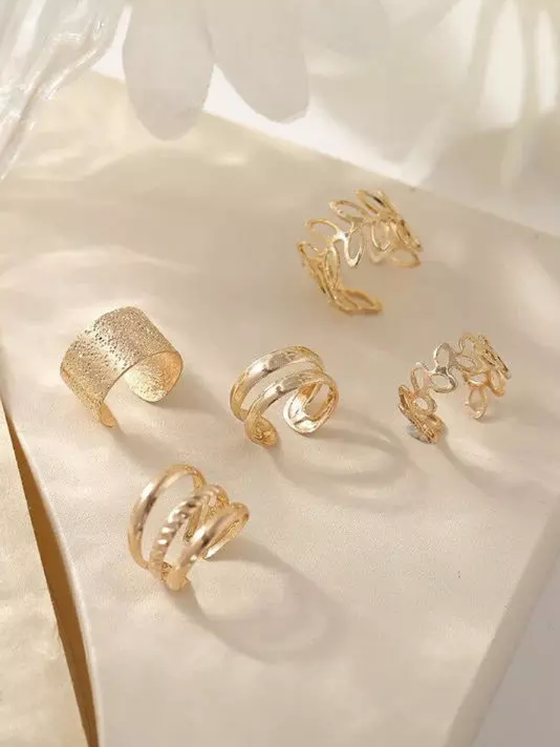 5Pcs Hollow Out Leaf Ear Cuff Earrings