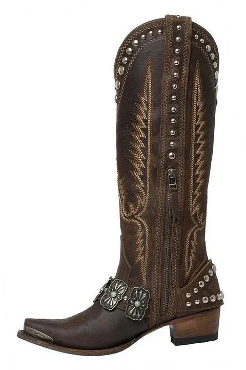 Western Style Stud Embroidered Boots