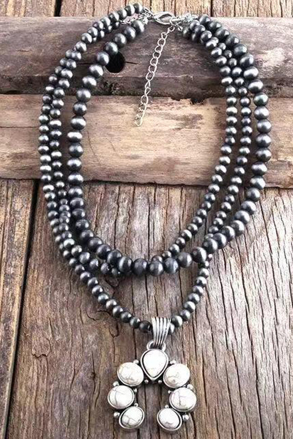 Turquoise Navajo Beaded Silver Necklace