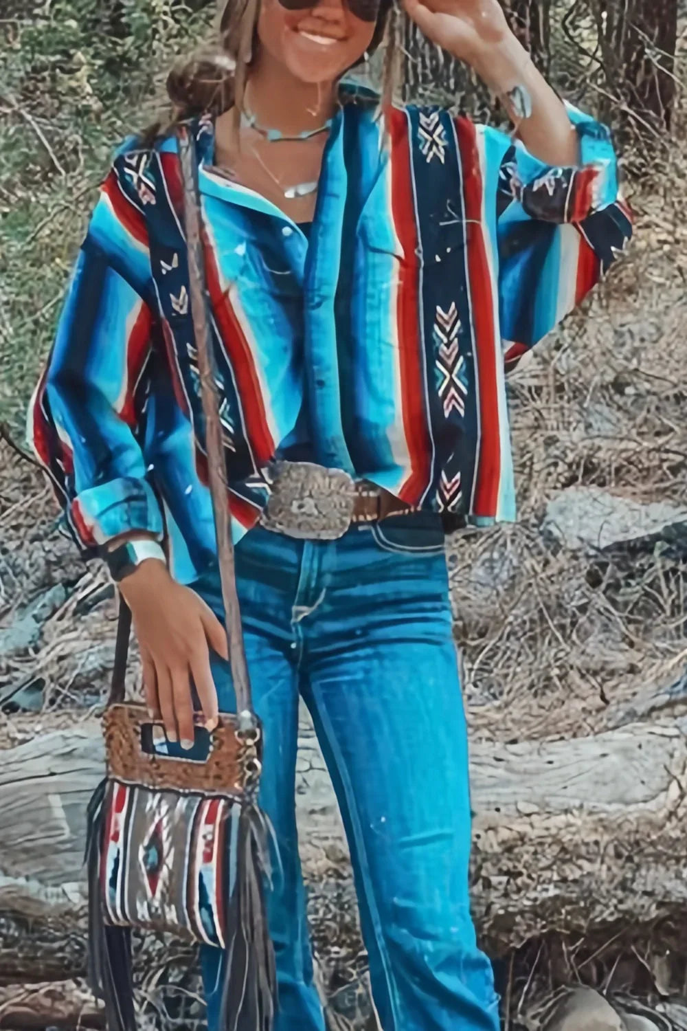 National Graphic Print Long-sleeved Blouse