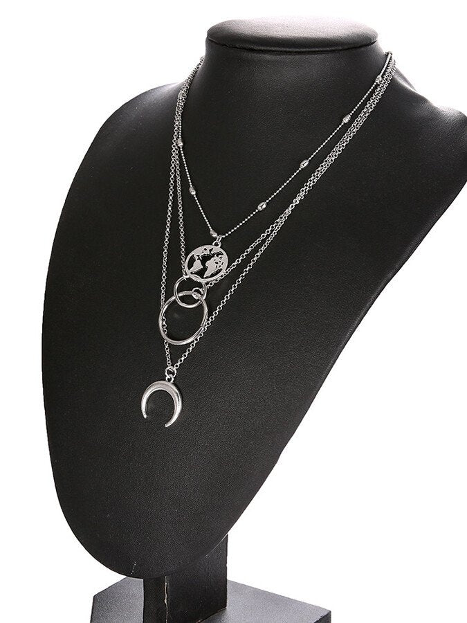 Bohemian Wind Moon Map Necklace