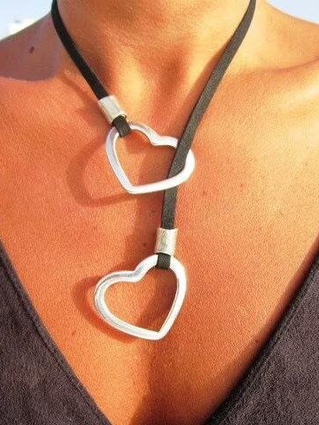 Casual Leather Cord Silver Heart Pendant Necklace Western Style Vintage Ethnic Jewelry