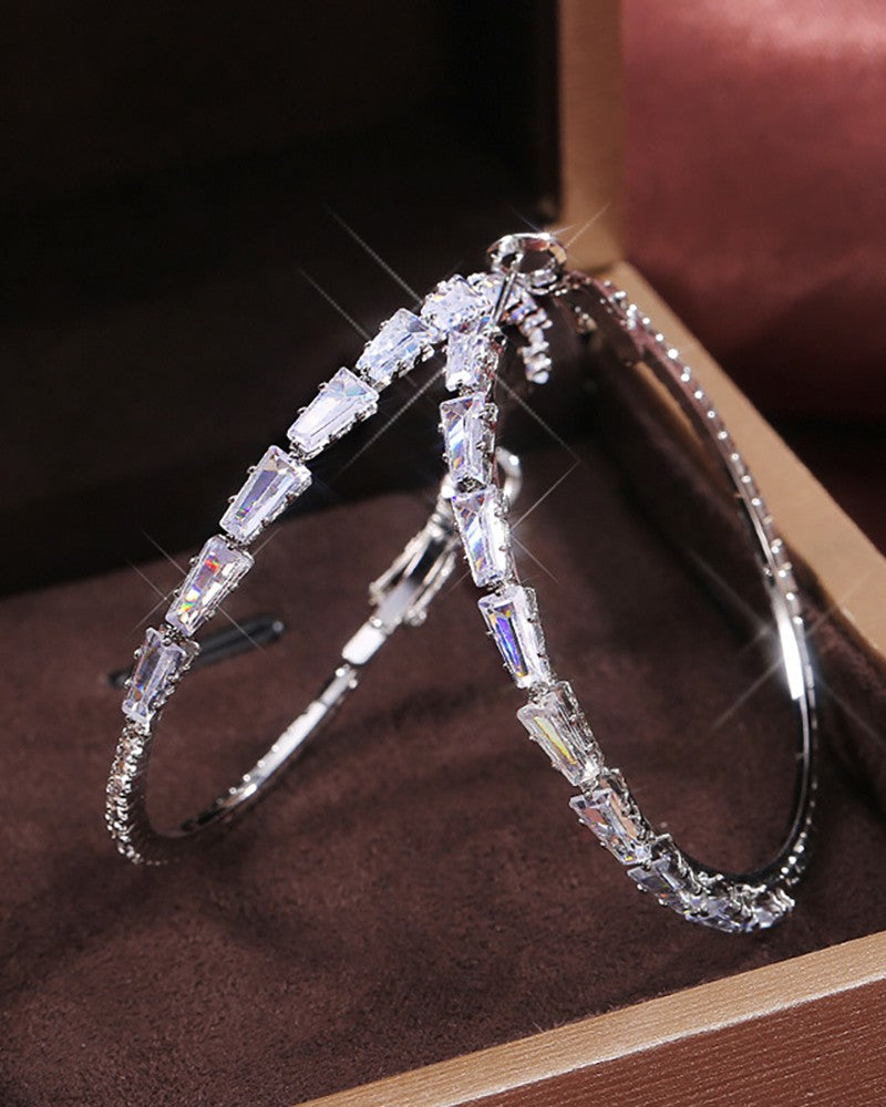 1pair Rhinestone Decor Hoop Earrings