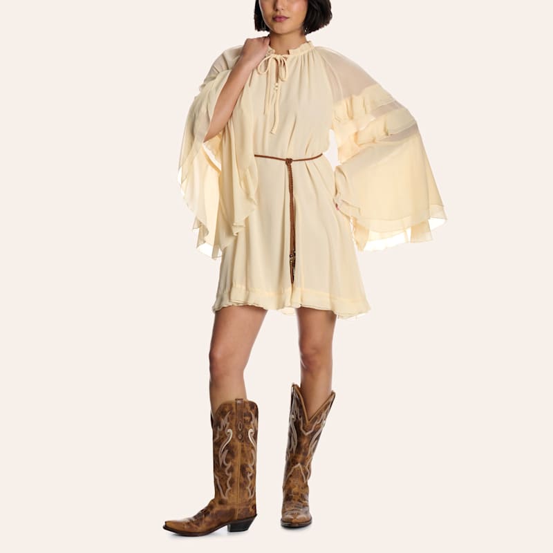 Cream Ruffle Bell Sleeve Mini Dress