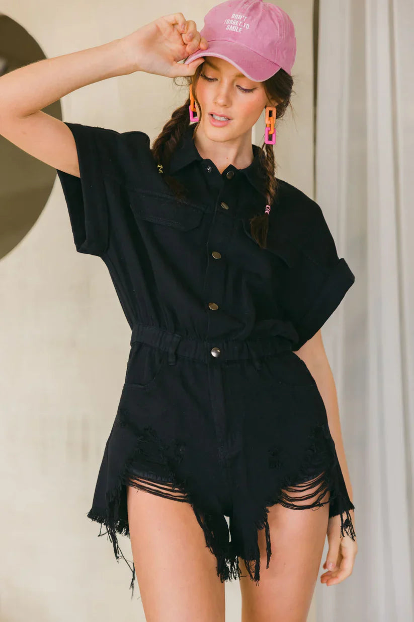 Black Denim Romper
