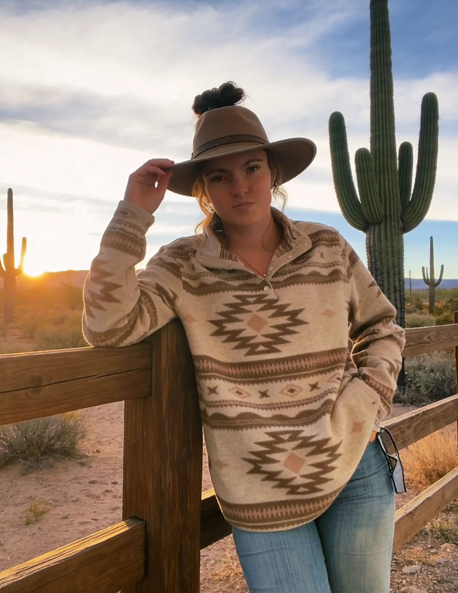 Western Aztec Print Half-Zip Fleece Pullover