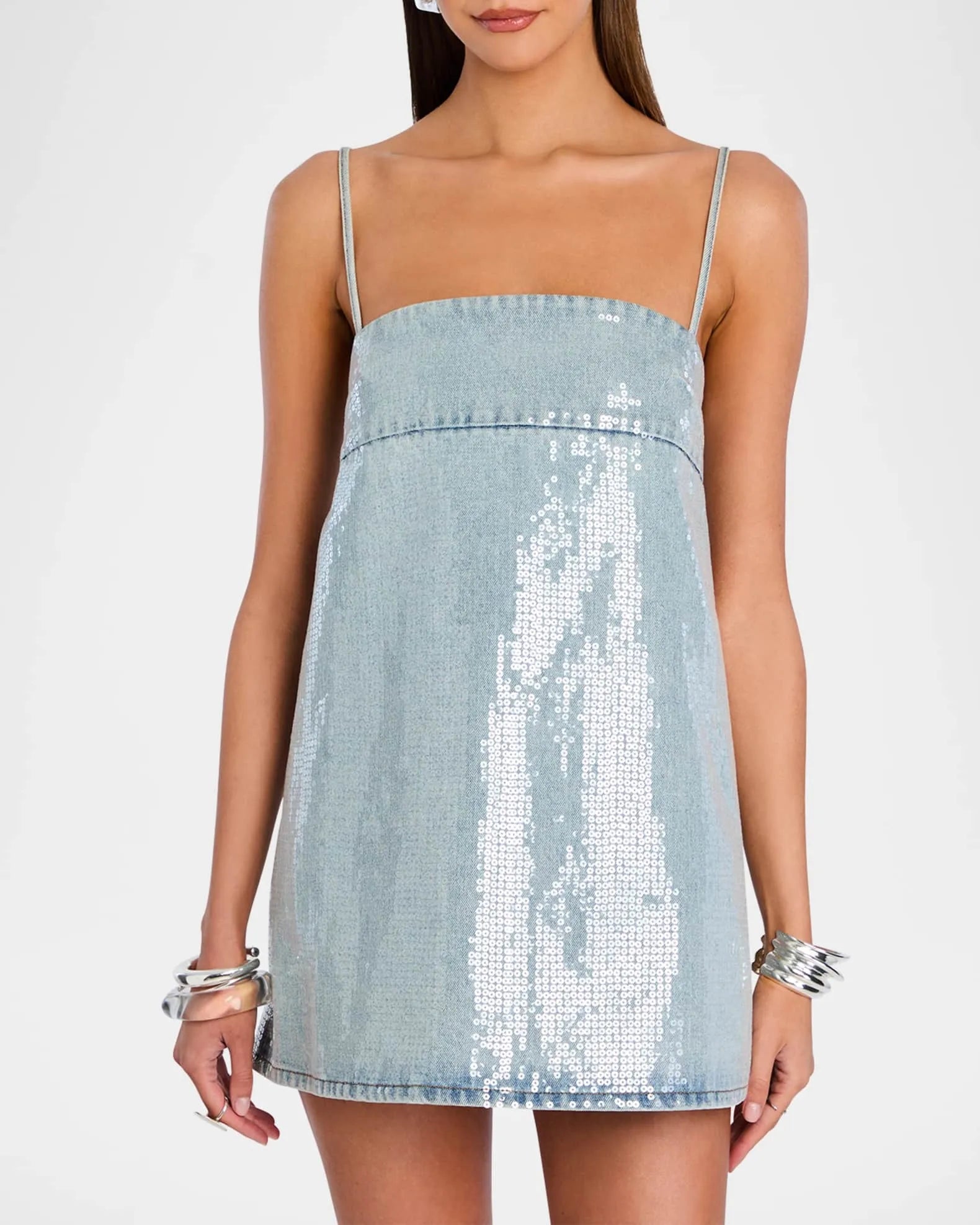 Sequined Denim Mini Dress