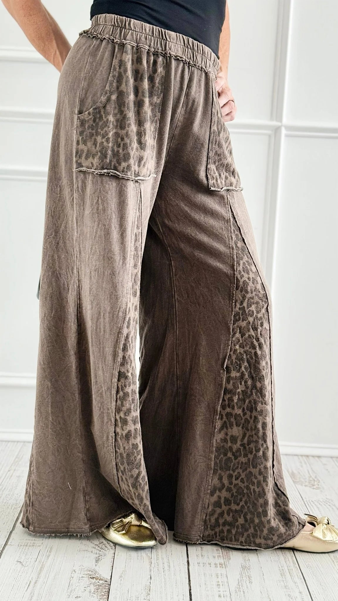 Mineral Washed Leopard Print Flare Pants