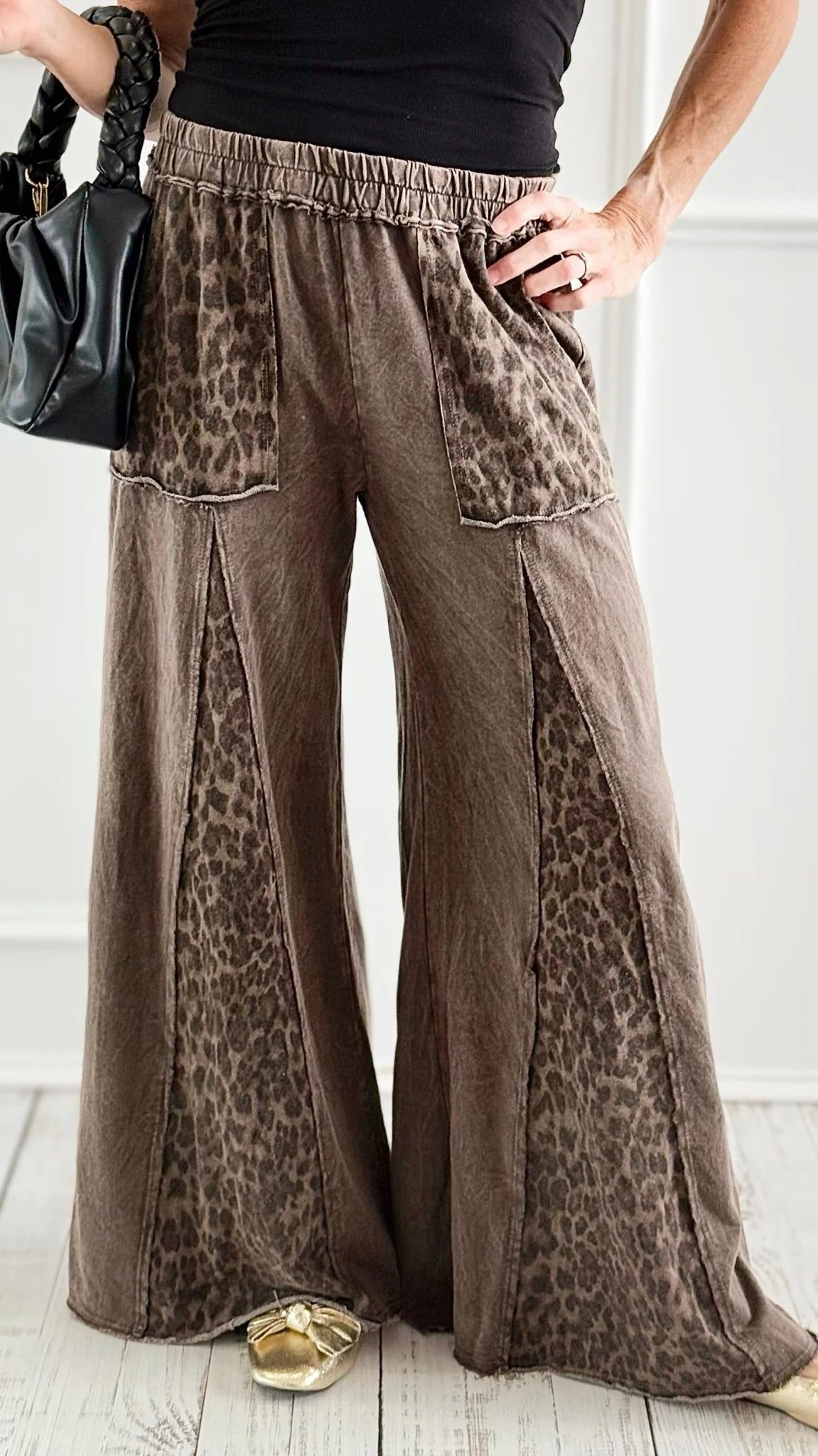 Mineral Washed Leopard Print Flare Pants