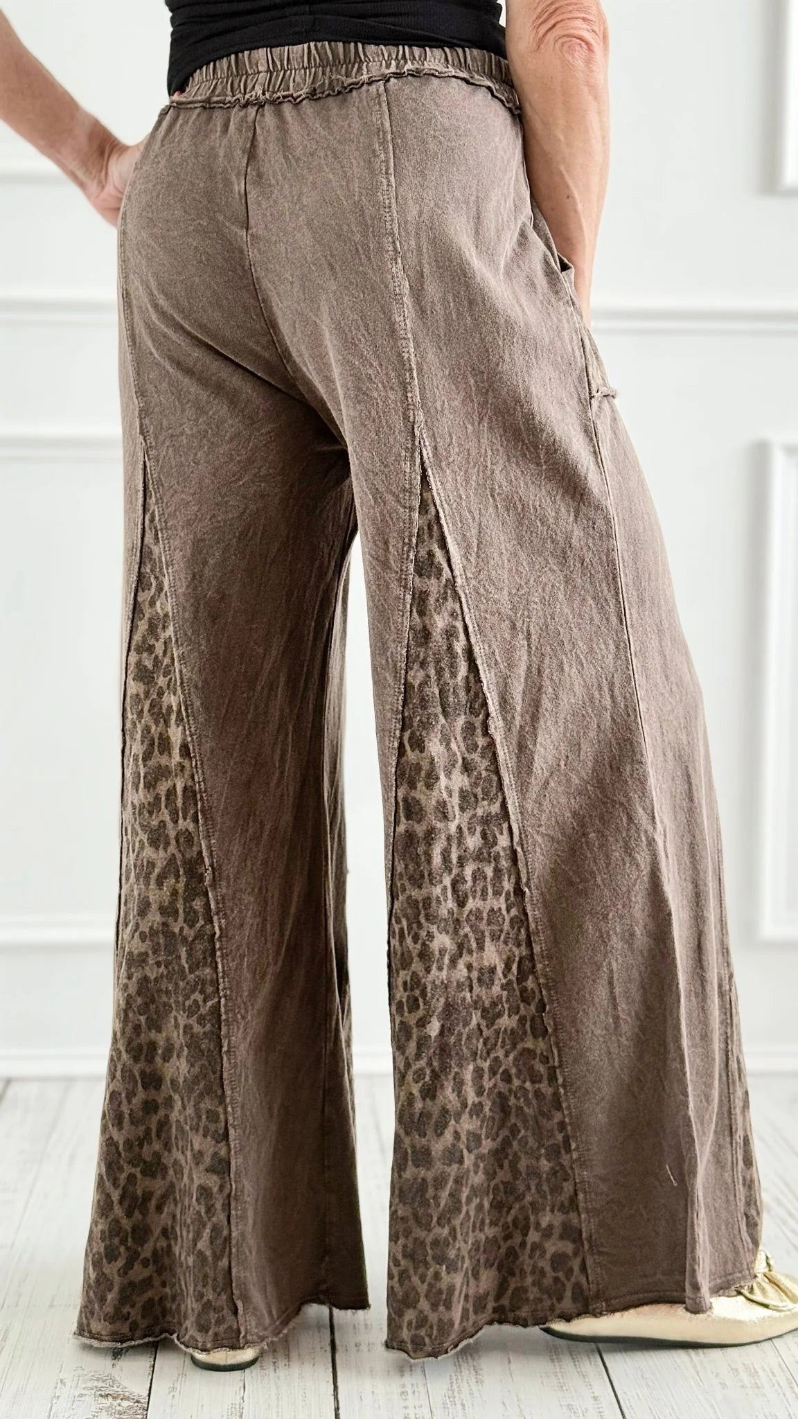 Mineral Washed Leopard Print Flare Pants