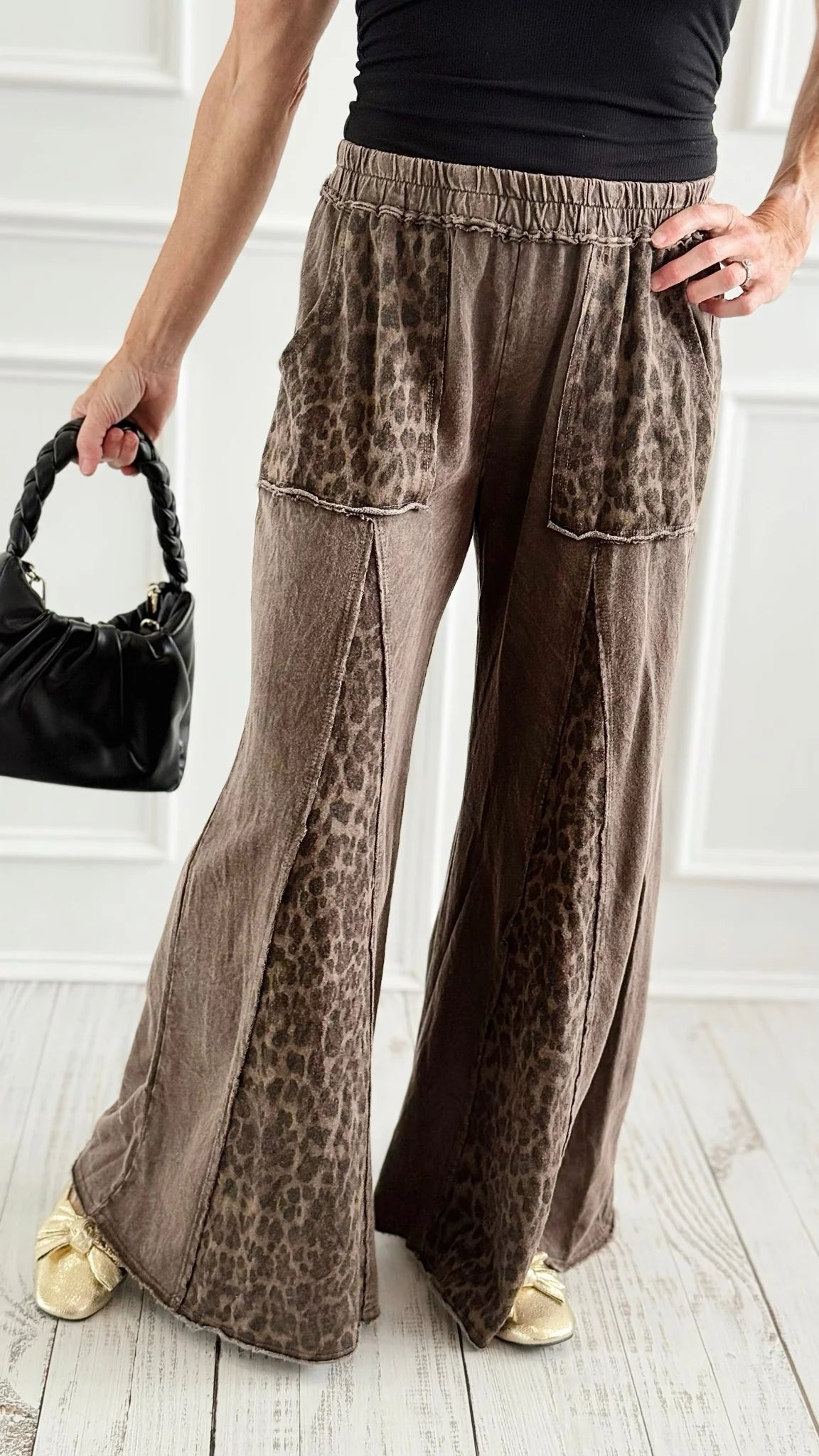 Mineral Washed Leopard Print Flare Pants
