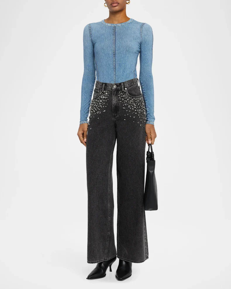High-Rise Wide Embellished Jeans