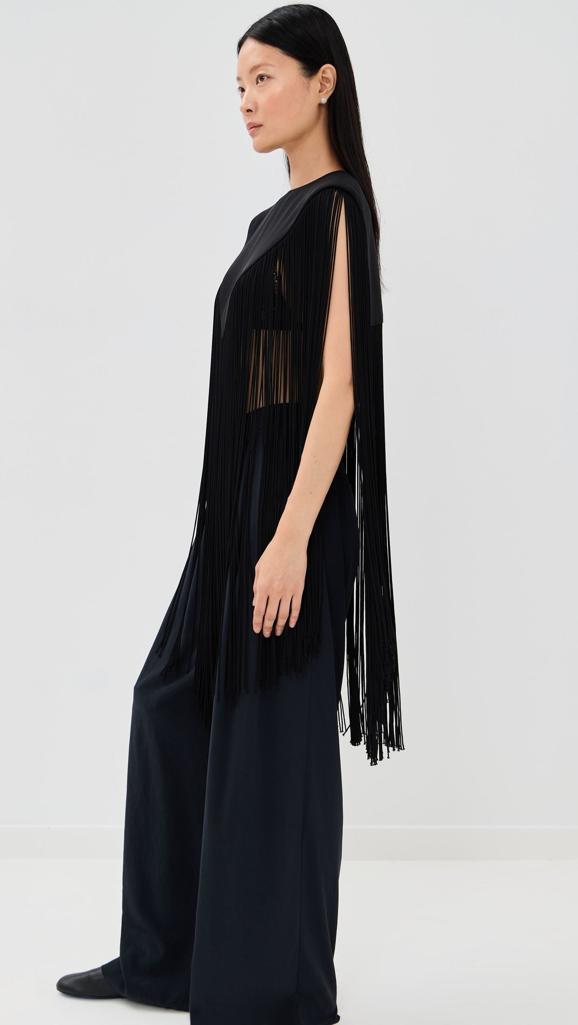 Black Silk Fringe Cape